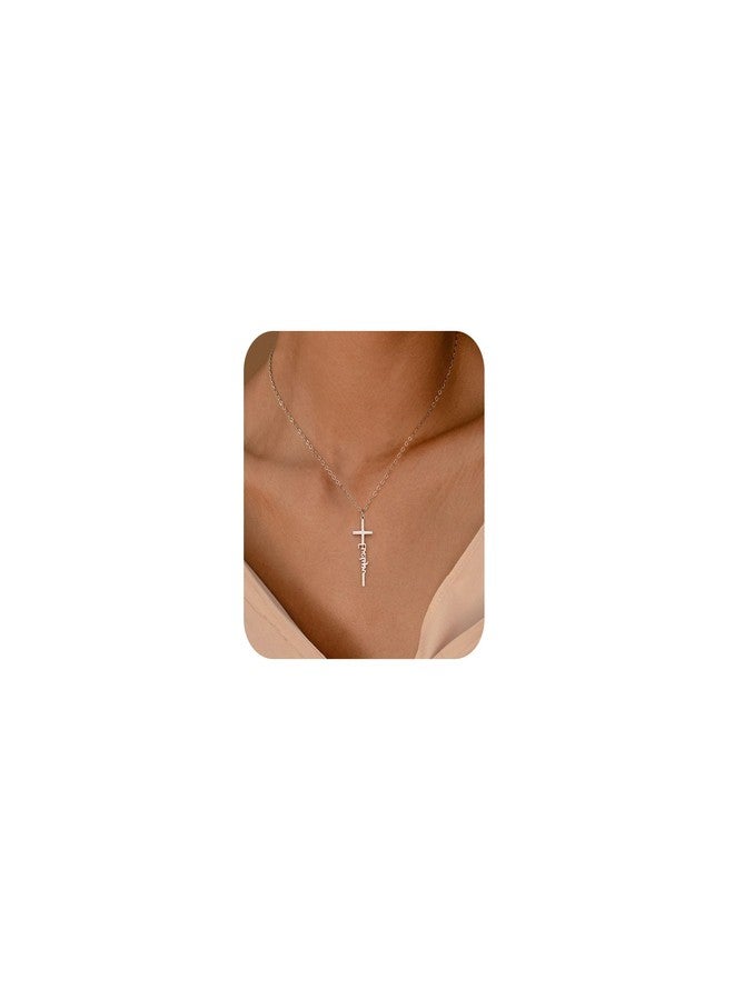 Tasiso Cross Necklace for Women, Sterling Silver Cross Necklace Dainty Evelyn Cross Choker Trendy Cute Sterling Silver Cross Pendant Chain Faith Jewelry Gift for Her - Image 1